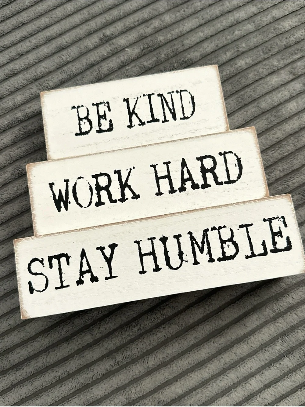 Small Be Kind Work Hard Stay Humble White Wooden Block Sign Set